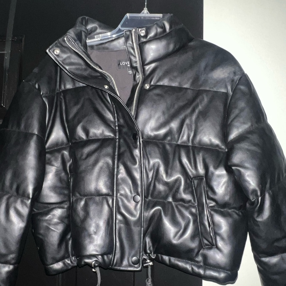 Love Tree Pleather Black Quilted Jacket